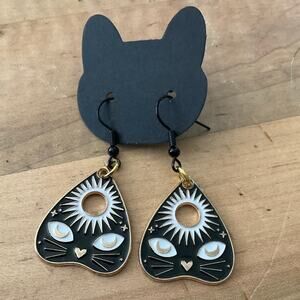 Black cat planchette Ouija board marker earrings